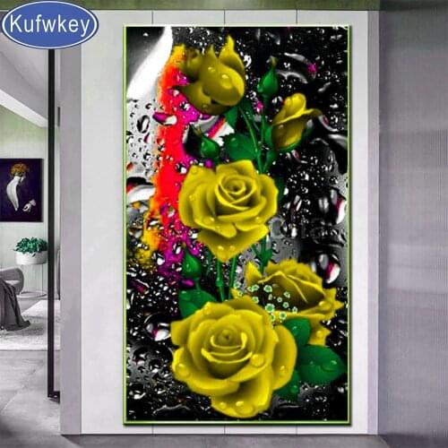 Large size Full drill DIY Diamond Painting yellow Rose Flower 5D Cross Stitch kit Crystal Diamond Mosaic Diamond embroidery