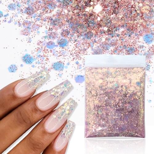 10g Mermaid Nail Sequins Sparkly Chunky Glitter Mirror Flakes For Manicure Chameleon Mixed Hexagon Nail Art Decorations Supplies