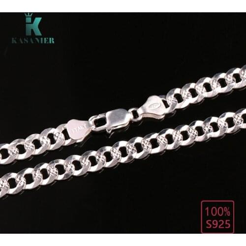 KASANIER 100% 925 Sterling Silver 5mm Wide Mens Necklace Fashion Cuba Chain Hip Hop/Rock Jewelry