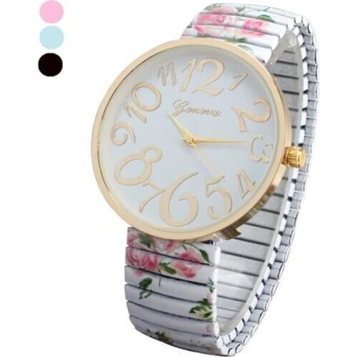 Womens Quartz Watch Luxury Ladies Elastic Bracelet Quartz Watch Simple Digital Big Dial Printed Silicone Strap reloj mujer 05