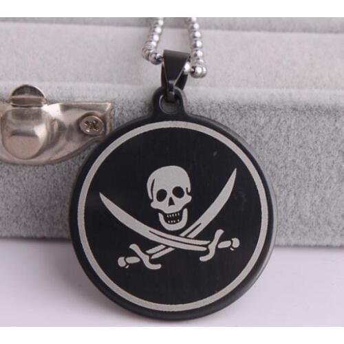 Black Round skull sword 316L Stainless Steel pendant necklaces bead chain for men women wholesale