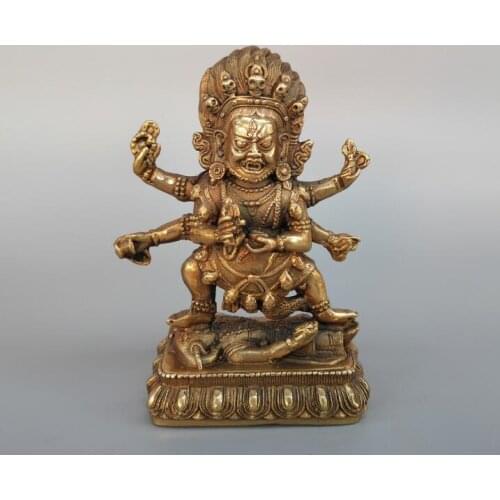China pure brass six arm mammon Buddha statue