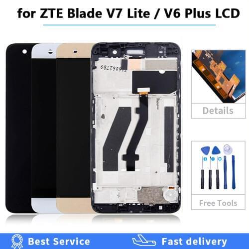 Tested For ZTE Blade V7 Lite / Blade v6 plus LCD Display Touch Digitizer Screen 5 Inch With Frame Assembly Repair lcd + Tools