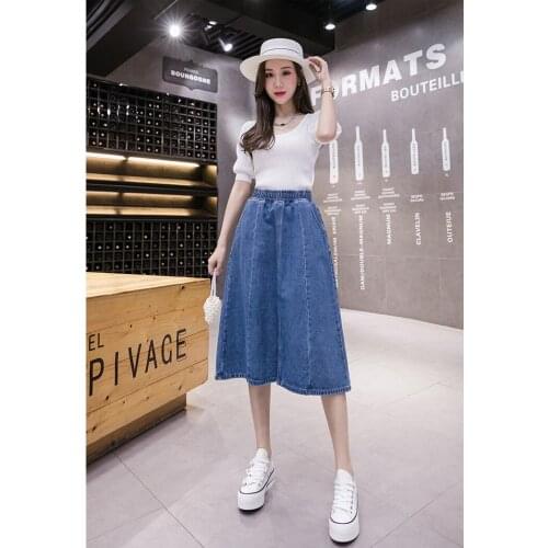 High waist stitching denim mid-length skirt split umbrella skirt skirt loose large size 200 kg spring 2021