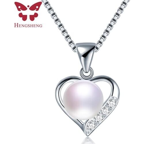 HENGSHENG Fine Jewelry New Custom Love Heart 925 Sterling Silver Zircon Pendant Genuine Natural Pearl Necklaces For Women