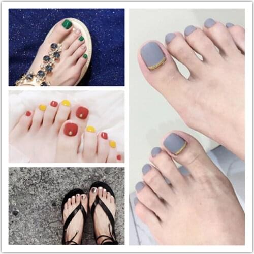 24Pcs Artificial Toe Nails Glitter Silver Black Fake Toenail French False Nails Fashion Lady Nail Art Tips For Foot