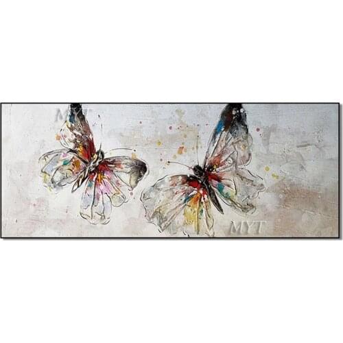 Two Multicolored Butterflies Oil Painting 100% Handpainted High Quality Wall Art Home Decor Picture Modern On Canvas Unframe