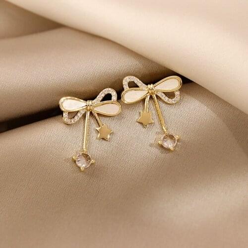 Korea New Fashion Jewelry 14K Real Gold Plating Sweet Small Bow Shell Earrings Exquisite Stars Girls Gift Womens Earrings