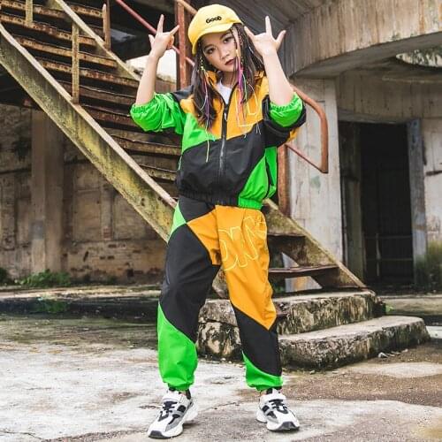 Stitching Hip Hop Dance Costumes Girls Jazz Street Dance Performance Clothing Kids Hiphop Stage Rave Outfit Sport Clothes DC4255