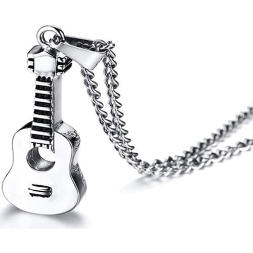Punk Guitar Pendant for Women Men Cremation Keepsake Stainless Steel Necklace Music Lover Gift Ornaments 24" Curb Chain