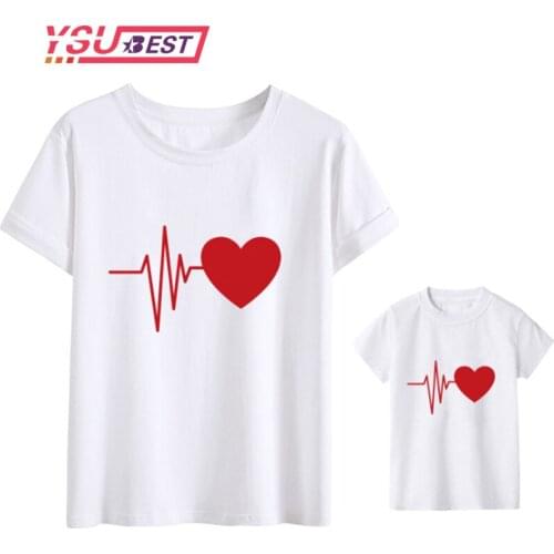 Cute Mother And Daughter Clothes Mother Daughter Matching Red Love Printing T Shirt Family Matching Outfits Father Son Clothes