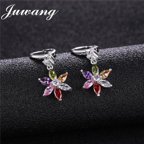 JUWANG Fashion Mixture Color Star Long Drop Earrings Brincos Micro Paved CZ Ear Clip Wedding Fashion Jewelry Gift Wholesale