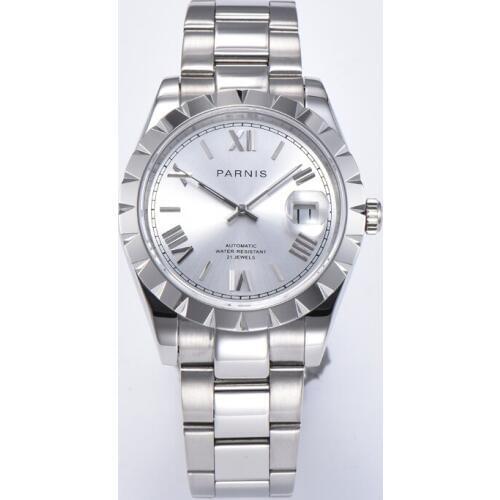 39mm parnis white dial sapphire glass date miyota 8215 automatic movement mens watch