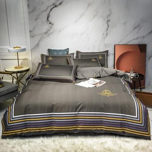 2020 New 100% Cotton Light luxury Printed Bedding Set Stripe Palace Duvet Cover Sets Bed Flat Sheet Pillowcases Queen Size 4Pcs