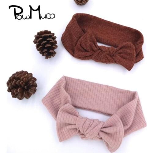 Powmuco Baby Girls Solid Color Knitting Cotton Hairband Cute Handmade Bowknot Elastic Headband Bows Headwear Photography Props