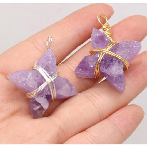 Natural Stone pendant amethyst winding silver line exquisite shape charms for jewelry making DIY necklace bracelet accessories