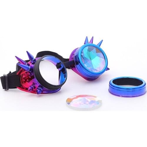 SAYFUT Kaleidoscope Rainbow Crystal Lens Men Women Rivet Steampunk Goggles Cosplay Vintage for Halloween Welding Gothic Eyewear