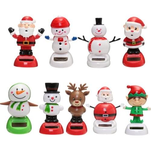 Car Ornaments Solar Power Bobbling Dancing Toy Shaking Head Santa Claus Dashboard Decor Auto Interior Christmas Car Decoration