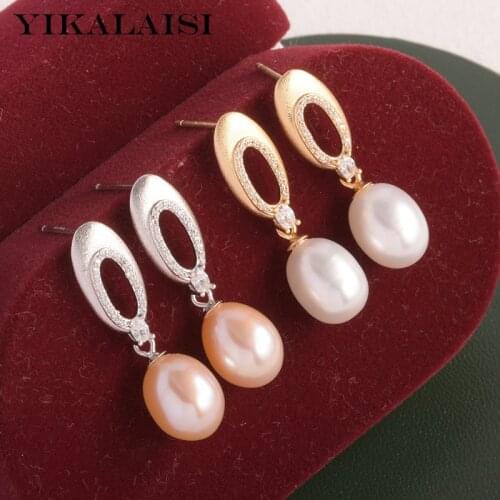 YIKALAISI 925 Sterling Silver Earrings Jewelry For Women 8-9mm Drop Shape Natural Freshwater Pearl Earrings 2021 New Wholesales