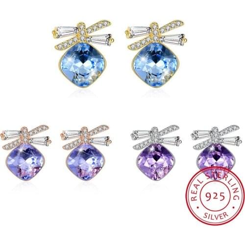 LEKANI Crystals Women Stud Earrings Luxury Blue Butterfly S925 Sterling Silver Fine Jewelry Austrian Rhinestone