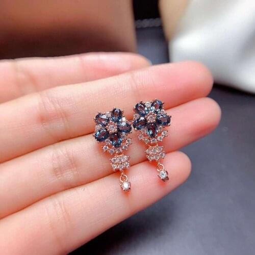 High Quality Diopside/Topaz S925 Sterling Silver Flower Type Earrings Fine Fashion Jewelry for Women Free Shipping MeibaPJFS