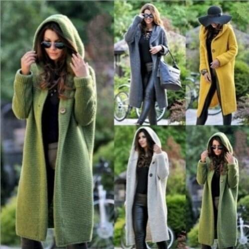 Cardigan Women Solid Color Long Sleeve Braid Knit Cardigan Hooded Sweater Coat Overcoat Loose Ladies Sweaters Coat Plus Size