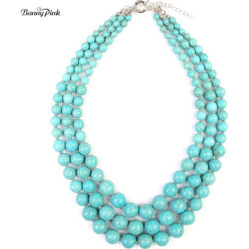 Banny Pink Elegant Semi-precious Stone Beads Statement Choker Necklace For Women Ethnic Synthetic Stone Strands Choker Collar