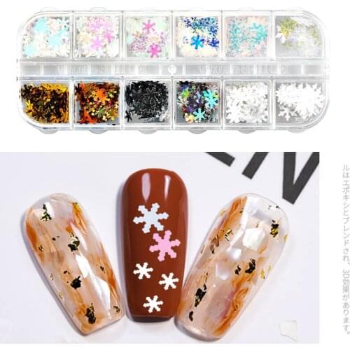 1 Box Of Multicolor Nail Glitter Winter Christmas New Year Snowflake Diy Nail Art Decoration Manicure Tool