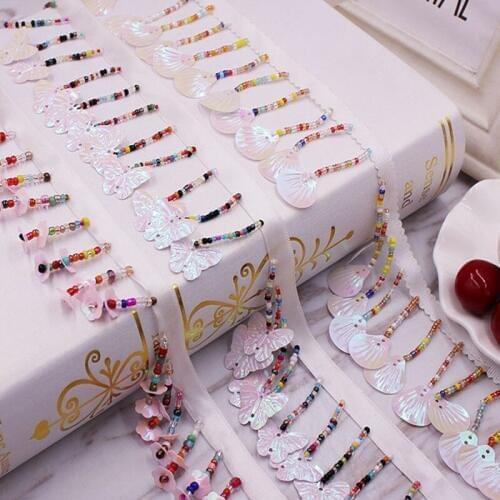 10 yards Artificial Beaded Shell Lace Trim High Quality Costume Wedding Dress Belt Jewelry Design Handmade DIY Sewing Supplies