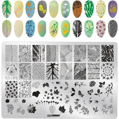 14.7cm XL Big Rectangle Nail Stamping Plates Autumn Leaves Stainless Nail Art Stamp ZJOY-PIUS Leaf/Flower Nail Printing Template