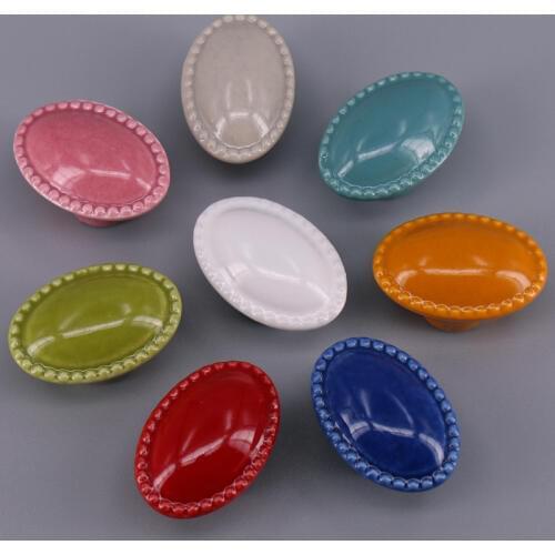 1x Pastoral Ceramic Knobs Pulls Kitchen Cabinets Dresser Drawer Handles Children room colorful Furniture Hardware Oval Handles