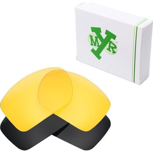 2 Pairs Mryok Replacement Lenses for Oakley Big Taco Sunglasses Stealth Black & HD Yellow