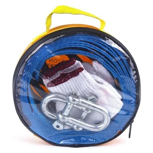5M 8 Tons Towing Rope Strape Cable With U Hooks Shackle High Strength Nylon With Reflective Light Car Truck Trailer