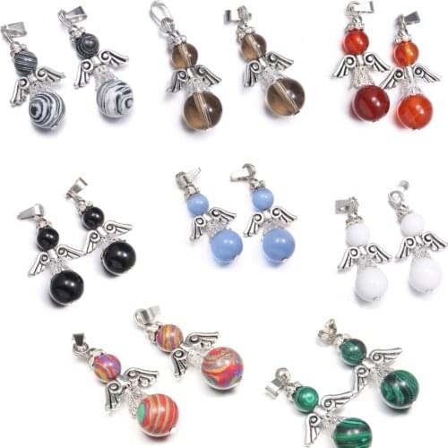 5Pcs Natural Stone Malachite Agates Pendant Angel Shape Quartz Charms Pendants For Jewelry Making DIY Necklace Size 12x32mm