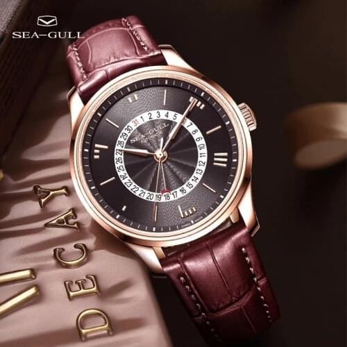 Seagull Mens Business Sports Waterproof Watch Leather Strap Luxury Sapphire Watch Calendar Automatic Mechanical Watch clock