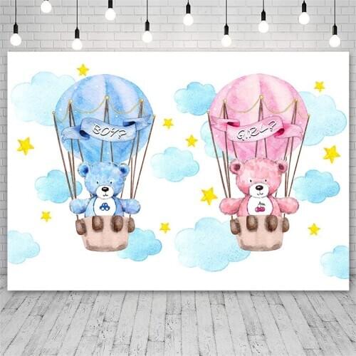 Avezano Backdrops Baby Shower Pink Blue Bear Hot Air Balloon Decor Boy Or Girl Photographic Background Photo Studio Photophone