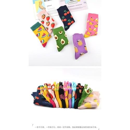 DHL 200pair Cartoon Lemon Avocado Pineapple Cherry Blueberry Orange Gardenias Banana Flamingos Female Ladies Girls socks