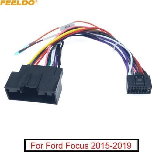 FEELDO 5Pcs Car Audio 16Pin Adaptor Wiring Harness Power Calbe For Ford Escort 2015+ Aftermarket Stereo Installation Kits