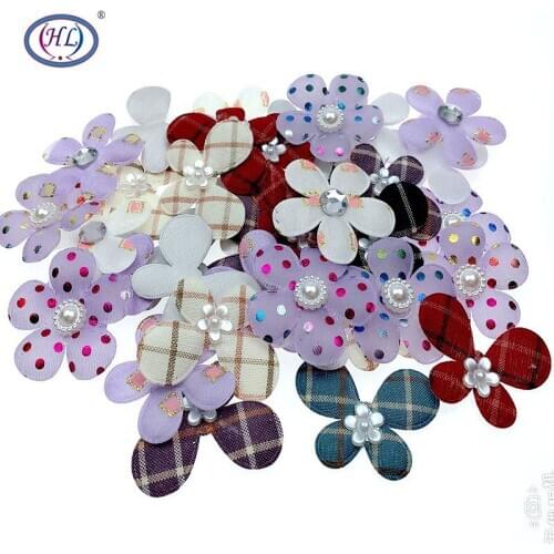 HL 50PCS/200PCS Mixed Padded Flowers Felt Appliques For Wedding Headwear Decorations DIY Crafts