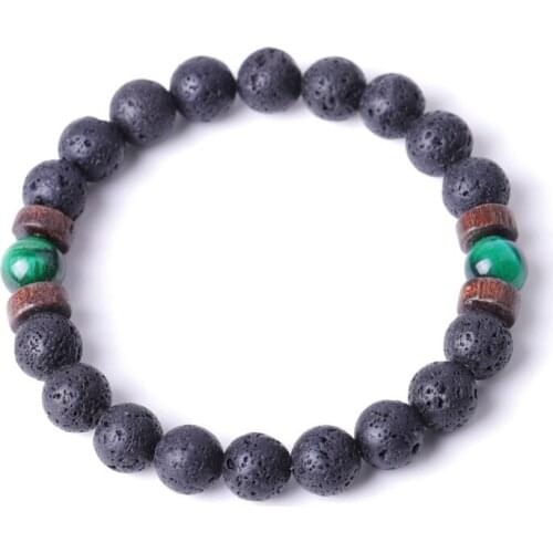 8mm Colourful Tiger Eye Chakras Bracelet Wooden Spacer Black Lava Stone Budhha Bracelet Yoga Friendship Jewelry Women Men