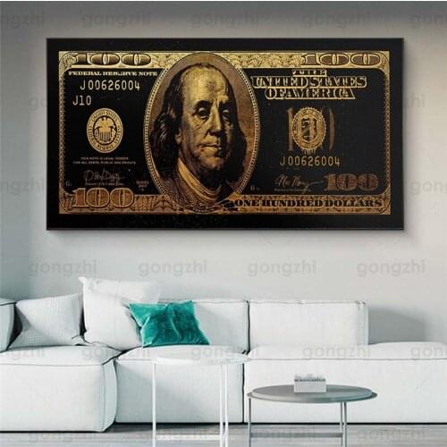 Creative Canvas Painting Dollar Money Posters and Prints Street Art Golden Canvas Painting Wall Pictures Home Decor Living Room