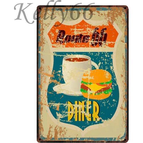 [ Kelly66 ]Route 66 Diner coffee Burger Metal Sign Tin Poster Home Decor Bar Wall Art Painting 20*30 CM Size y-1705