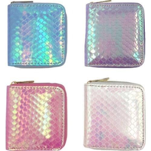 4-Color Fashion Women PU Leather Mini Wallet Mermaid Pattern Cute Coin Purses Card Holder Female Ladies Short Zipper Clutch