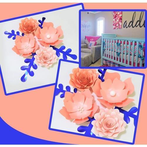 Handmade Mix Pink Rose DIY Paper Flowers Leaves Set For Party Wedding Backdrops Decorations Nursery Wall Deco Video Tutorials