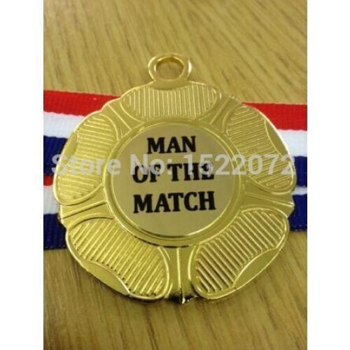 Low price custom MAN OF THE MATCH FOOTBALL MEDALS RIBBON High quality and cheap custom made gold medals ribbons