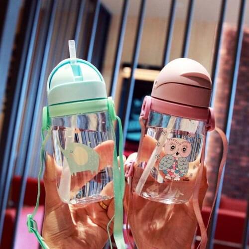 Original Cartoon Strap Portable Drinking Straw Special Water Cup Children Water Bottle Cup 420ml