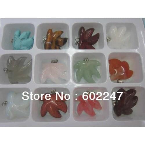 Precious stone Maple Leaves Pendant, Natural Stone Leaf Pendant Necklace Wholesales