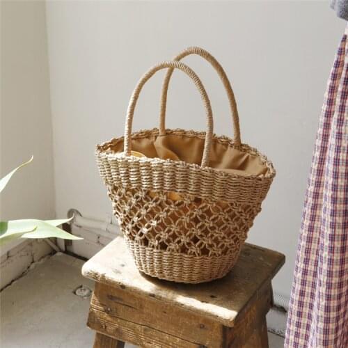Casual Hollow Straw Basket Bags Rattan Women Handbags Wicker Woven Summer Beach Bag Lady Large Capacity Tote Handmade Bali Purse