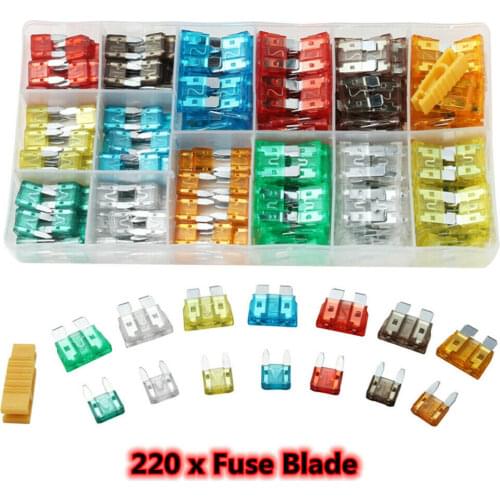 220 Pcs Car Fuses Set Auto Pllug-in Motorcycle Truck Safety Fuse Metal Alloys Fusible Plug Assortment Assorted Kit