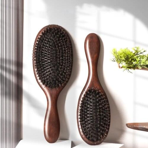 Natural Boar Bristle Hairbrush Massage Comb Anti-static Hair Scalp Paddle Brush Sandalwood Handle Hair Brush Comb Styling tool